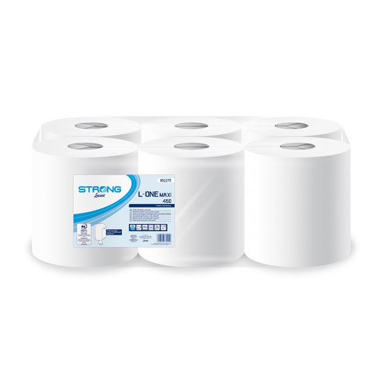 Kéztörlő 2 rétegű tekercses 6 tekercs/karton L-OneMaxi 450 Strong Lucart _852275U hófehér kép