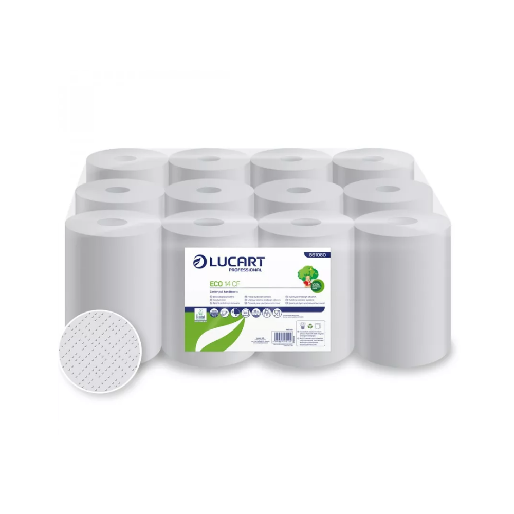 Kéztörlő 2 rétegű tekercses átmérő: 14 cm 55 m/tekercs 12 tekercs/karton 14 CF EcoLucart_861080 fehér kép