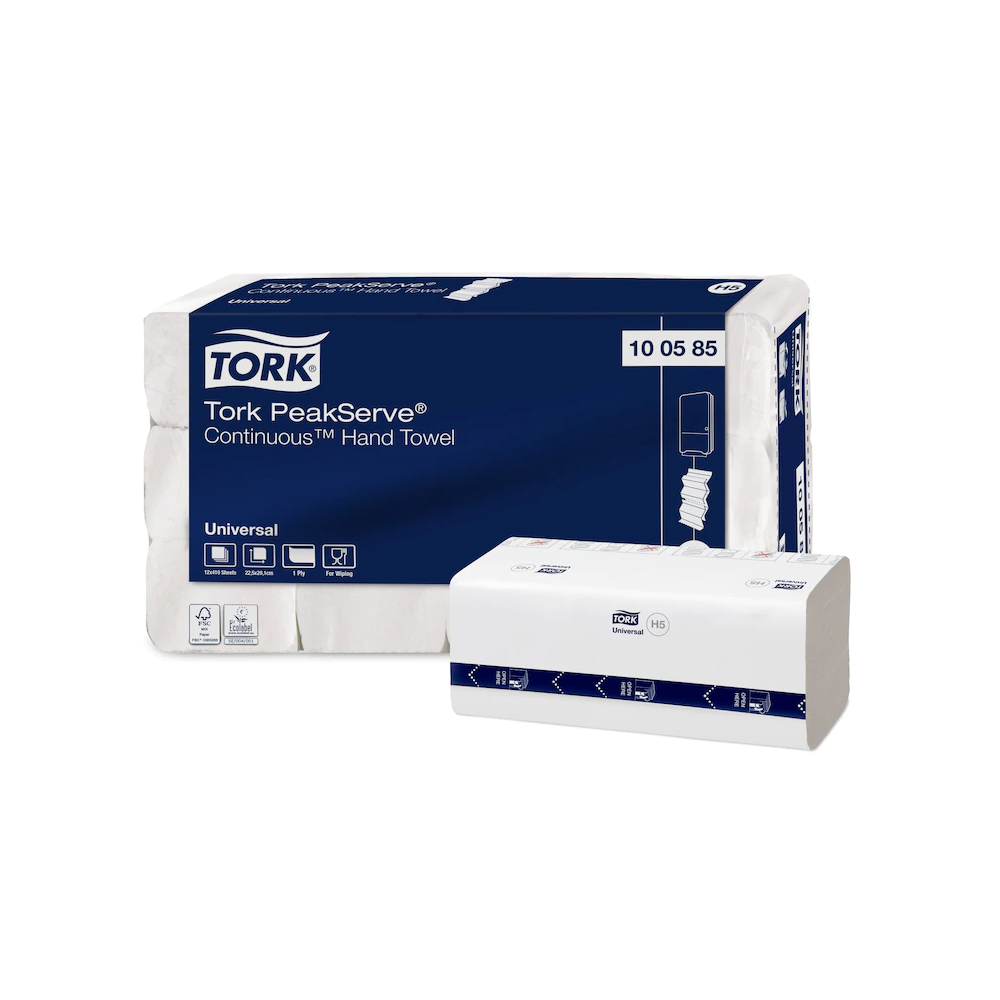 Kéztörlő 1 rétegű folyamatos adagolású 410 lap/csomag 12 csomag/karton 12 db/karton PeakServe® Tork_100585 fehér kép