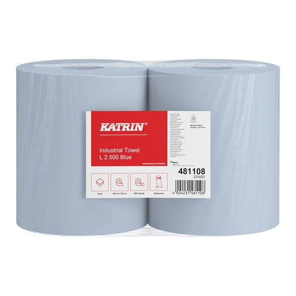 Kéztörlő tekercses KATRIN Industrial L2 20 cm 500 lap kék 2 tekercses 2 rétegű