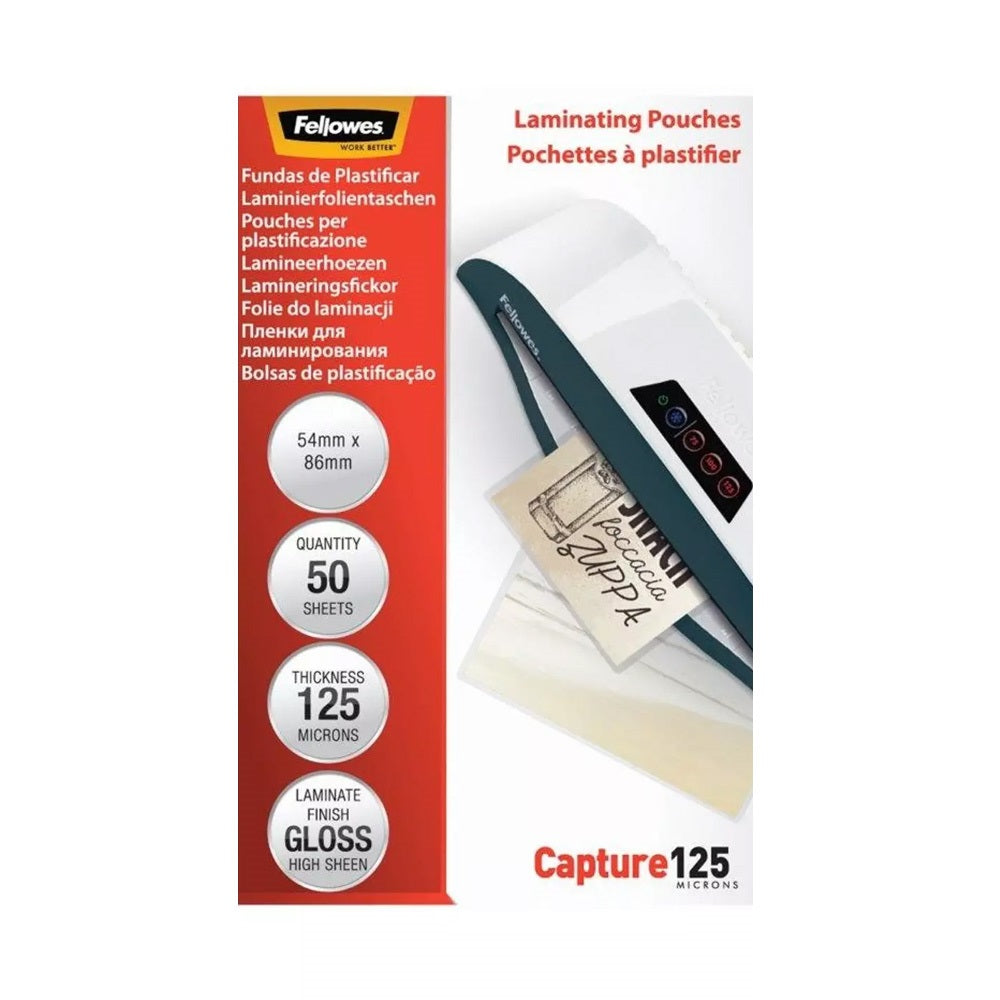 Lamináló fólia, 54x86mm, 125 mikron, fényes, 50 db/doboz, Fellowes® kép