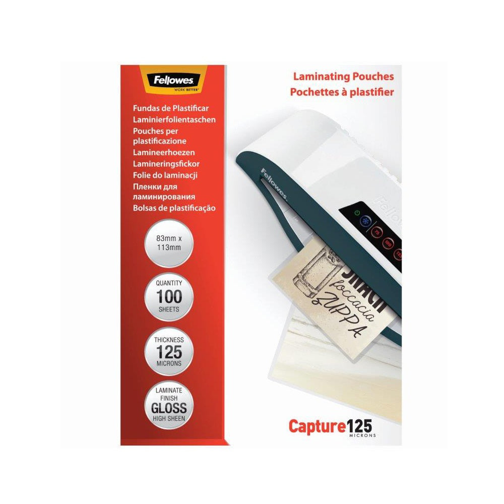 Lamináló fólia, 83x113mm, 125 mikron, fényes, 100 db/doboz, Fellowes® kép