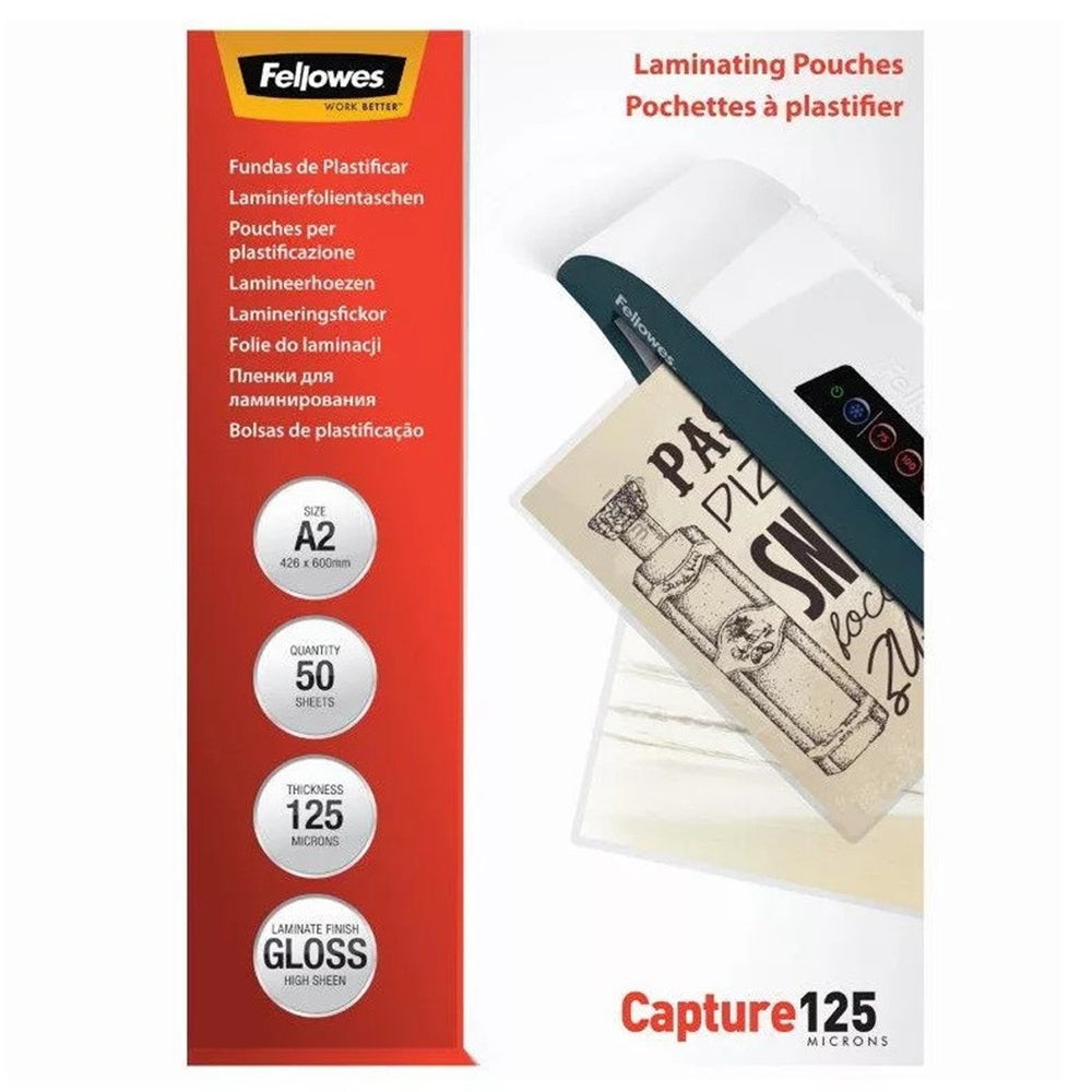 Lamináló fólia, A2, 125 mikron, fényes, 50 db/doboz, Fellowes® kép