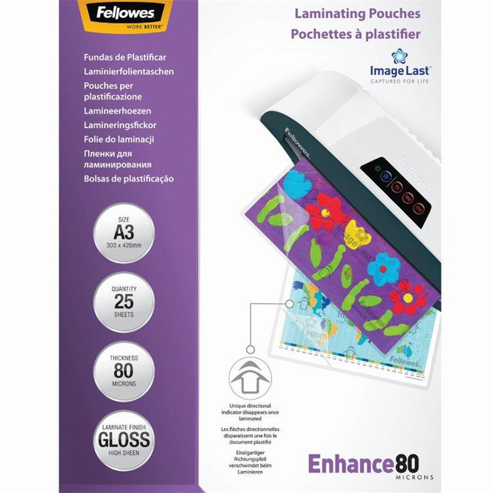 Lamináló fólia, A3, 80 mikron, fényes, 25 db/doboz, Fellowes® kép