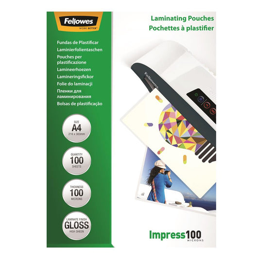 Lamináló fólia, A4, 100 mikron, fényes, 100 db/doboz, Fellowes® kép