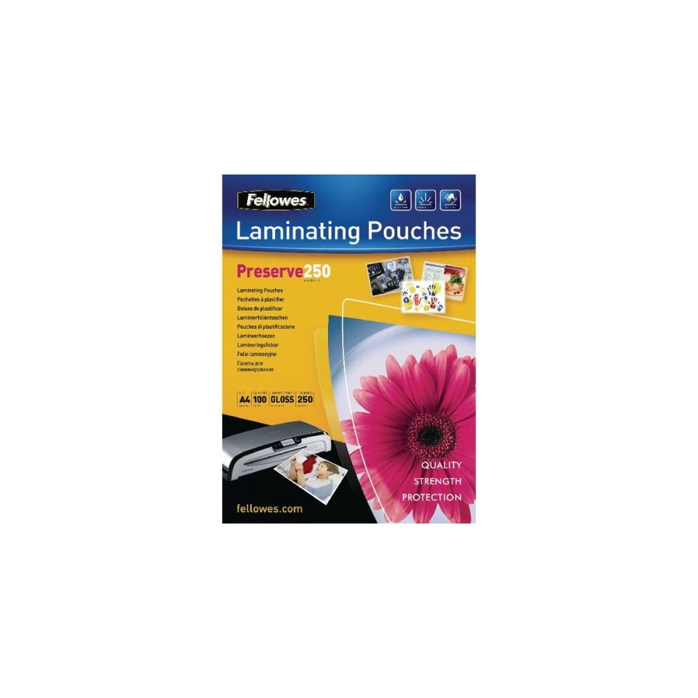 Lamináló fólia, A4, 250 mikron, fényes, 100 db/doboz, Fellowes® kép