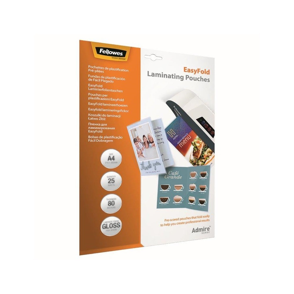 Lamináló fólia, A4, 80 mikron, fényes, 25 db/doboz, Admire Easyfold Fellowes® kép