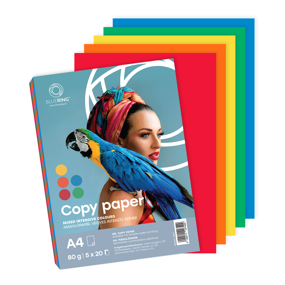 Másolópapír, színes, vegyes színek A4, 80g Bluering® 5x20 ív/csomag, intenzív színes kép