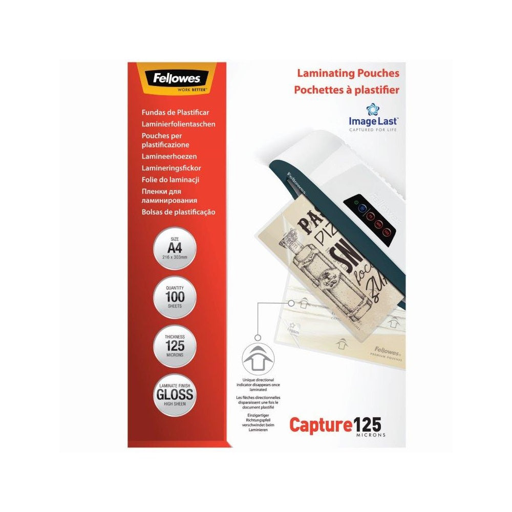 Lamináló fólia, A4, 125 micron, fényes, 100 db/doboz, Fellowes® kép
