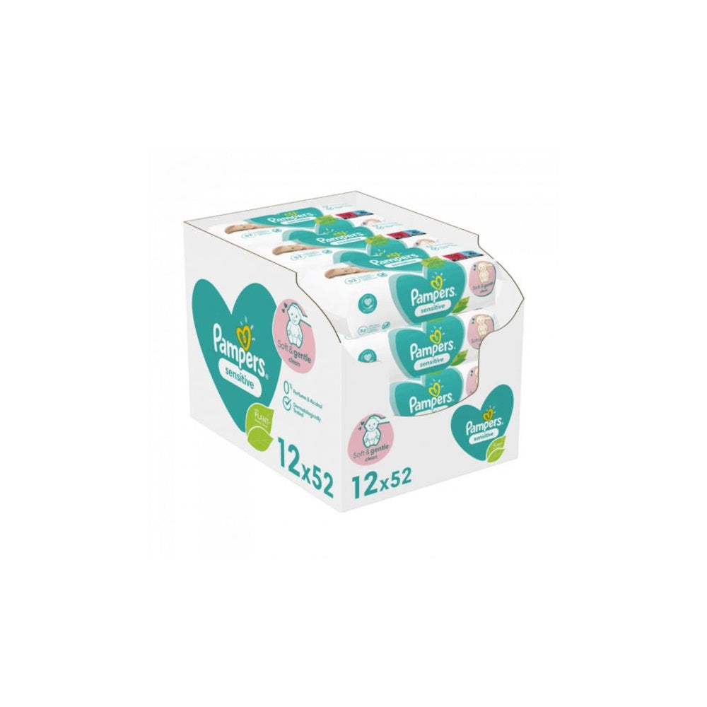 Nedves törlőkendő 12 x 52 lap/doboz Pampers Sensitive kép
