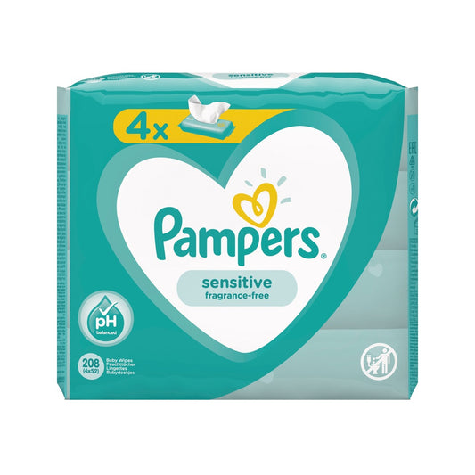 Nedves törlőkendő 4 x 52 lap/doboz Pampers Sensitive kép