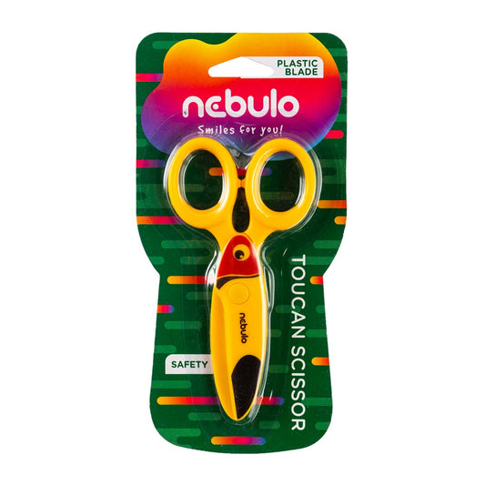 Olló, 12cm, biztonsági, műanyag tukán forma, Nebulo kép