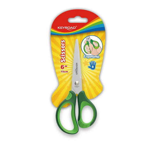 Olló, 15 cm, hegyes, 1 db/bliszter, Keyroad Soft Grip, vegyes színek kép