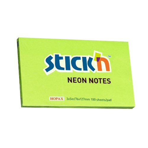Öntapadós jegyzettömb STICK`N 76x127mm neon zöld 100 lap