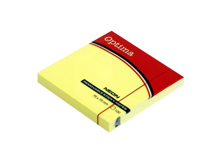 Öntapadós jegyzettömb OPTIMA 75x75mm neon sárga 100 lap