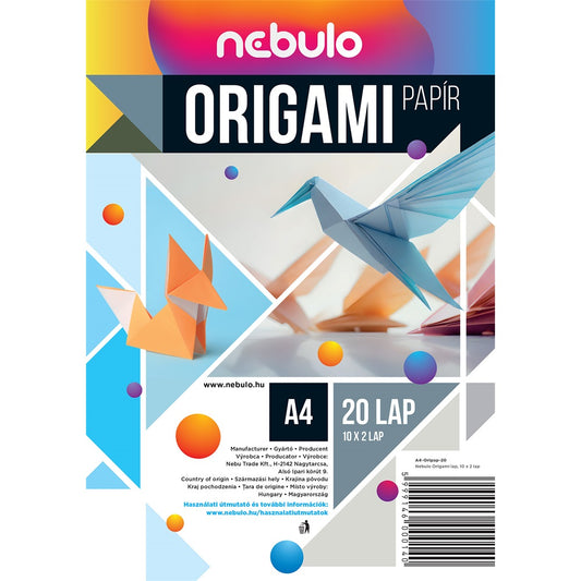 Origami papír A4, vegyes színek, 20 lap/csomag, Nebulo kép