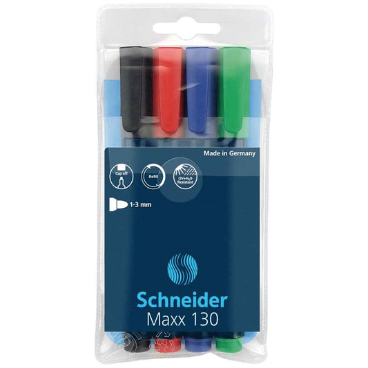 Alkoholos marker készlet, 1-3mm, kerek hegyű hegyű, Schneider Maxx 130, 4 klf. szín kép