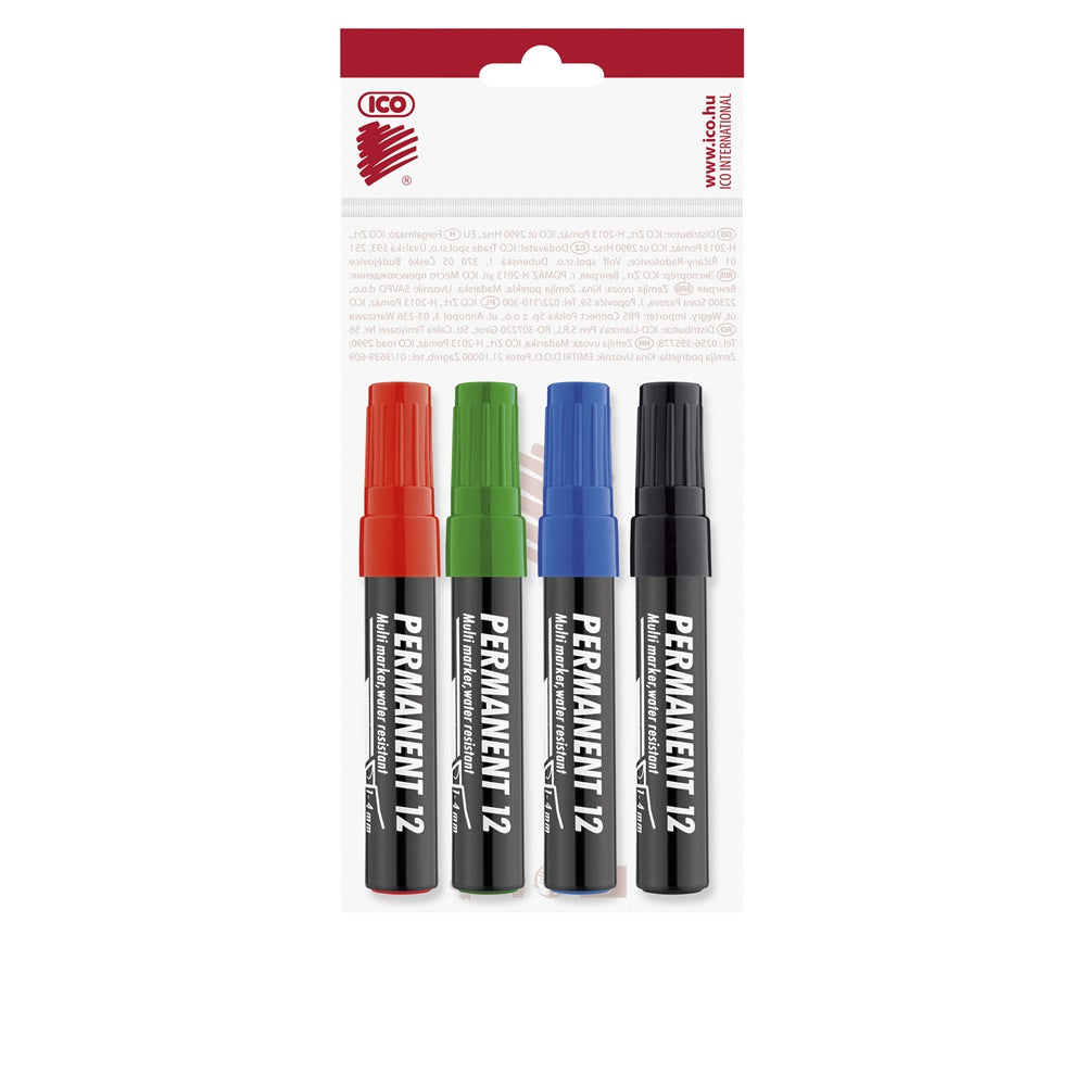 Alkoholos marker készlet, 1-4mm, vágott hegyű, Ico 12, 4 klf.szín kép