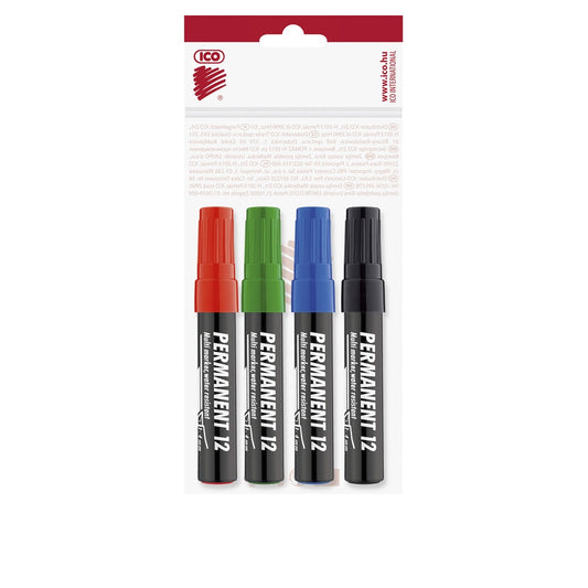 Alkoholos marker készlet, 1-4mm, vágott hegyű, Ico 12, 4 klf.szín kép