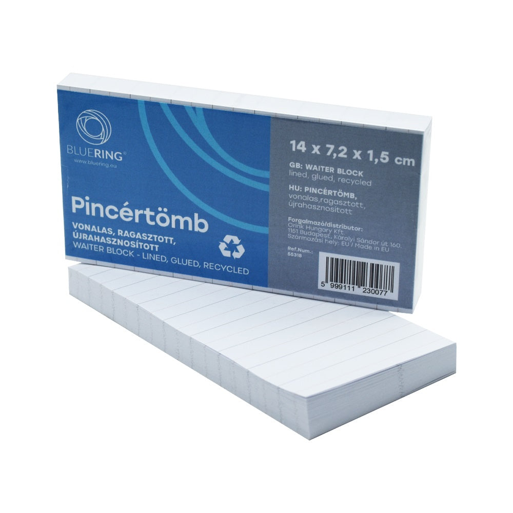 Pincértömb vonalas újrahasznosított 14x7,2x1,5 cm, ragasztott Bluering® kép
