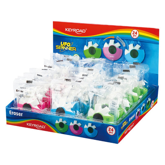 Radír, PVC mentes 24 db/display Keyroad Ufo Spinner vegyes színek kép