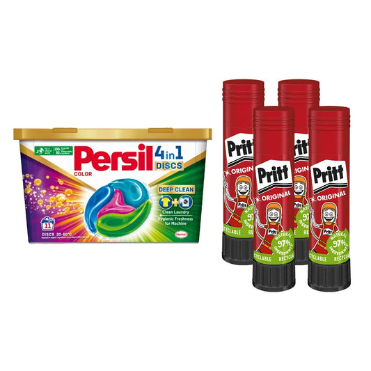 Ragasztóstift 11 g AKCIÓS CSOMAG + Persil Discs Color mosókapszula 100x11 g (4x25 db ) stift Pritt kép