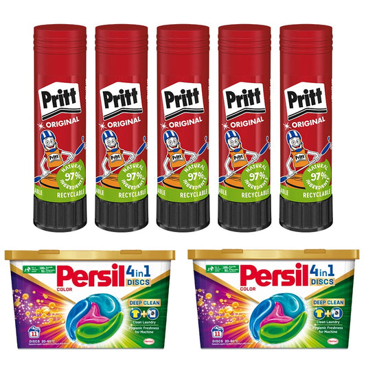 Ragasztóstift 43 g AKCIÓS CSOMAG + 2 db Persil Discs Color mosókapszula 100x43 g (10x10 db ) stift Pritt kép
