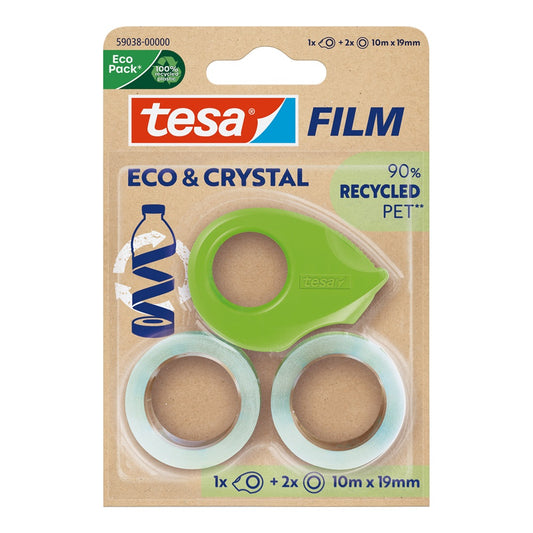 Ragasztószalag 19mmx10m irodai újrahasznosított 2 db víztiszta szalag+adagoló Tesa Eco & Crystal kép