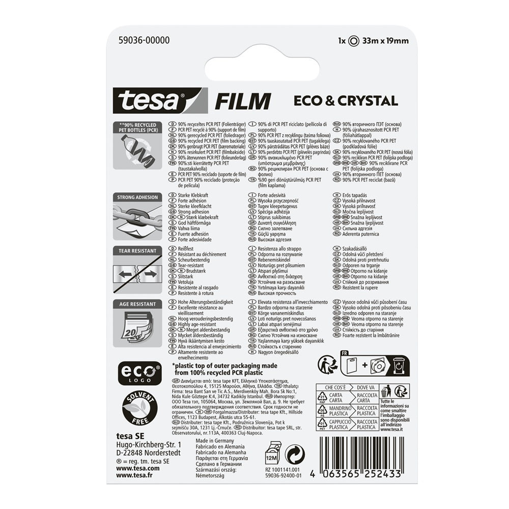 Ragasztószalag 19mmx33m irodai átlátszó újrahasznosított Tesa Eco & Crystal kép