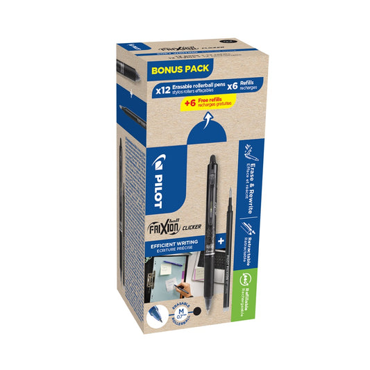 Rollertoll 0,5mm, törölhető Pilot Frixion Clicker GreenPack, 12 toll + 12betét, írásszín fekete kép