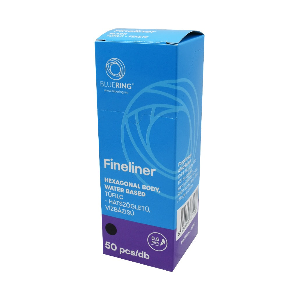 Rostirón, tűfilc vízbázisú, 0,5mm, hatszögletű test, Bluering® fekete kép