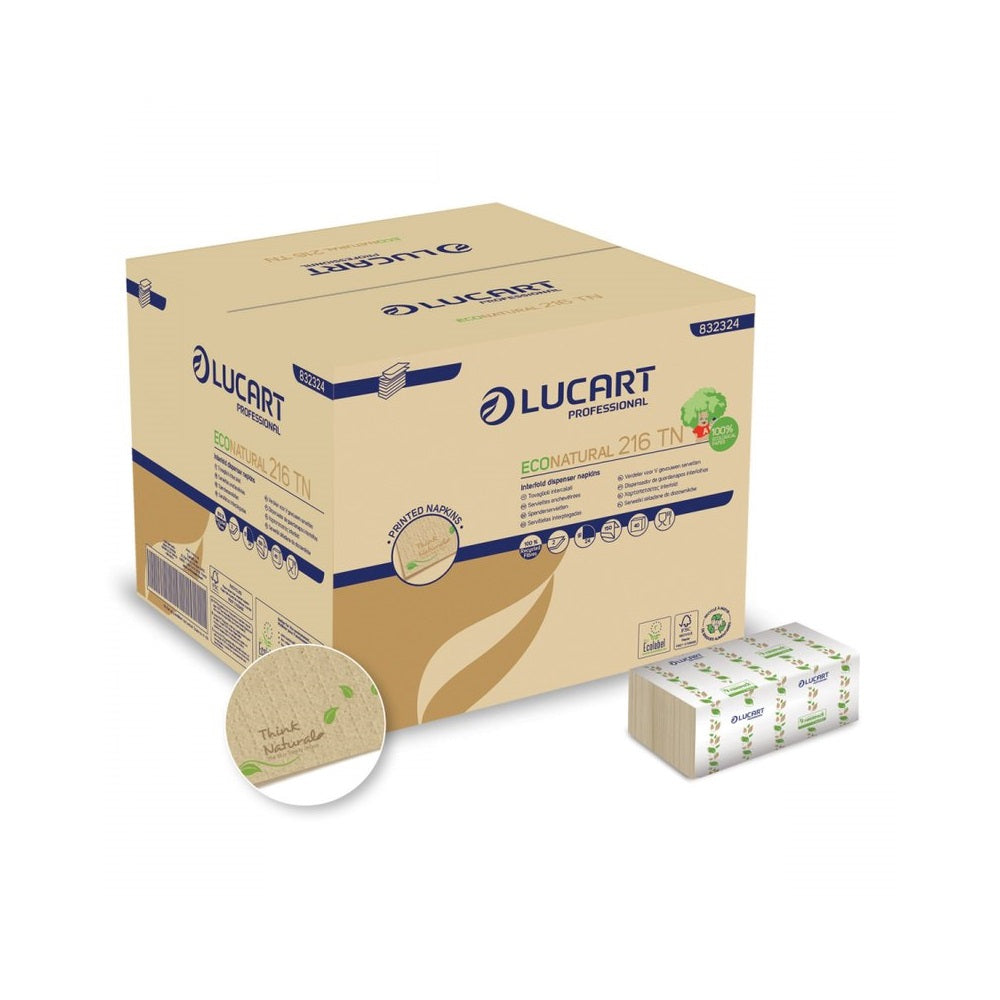 Szalvéta adagolóba 2 rétegű hajtogatott 150 lap/cs 40 cs/karton 216 TN EcoNatural Lucart _832324B kép