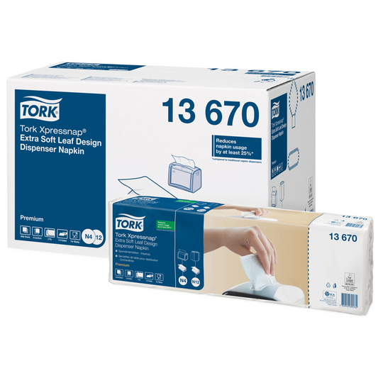 Szalvéta adagolóba 500 db/csomag 8 csomag/karton fehér levélmintás Extra Soft Xpressnap® Tork_13670 kép