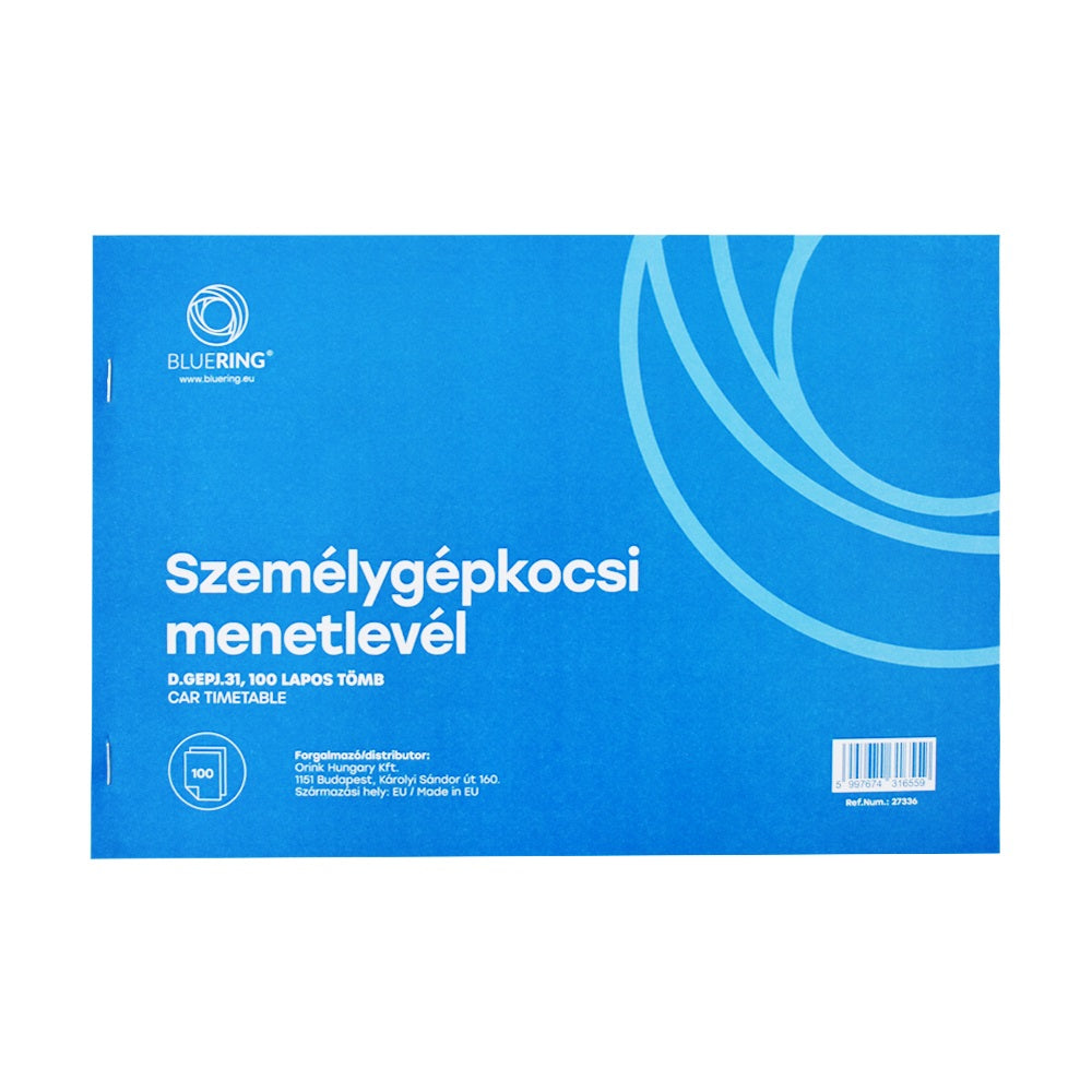 Személygépkocsi menetlevél 100lap,os tömb A4, fekvő D.GEPJ.31 Bluering® kép