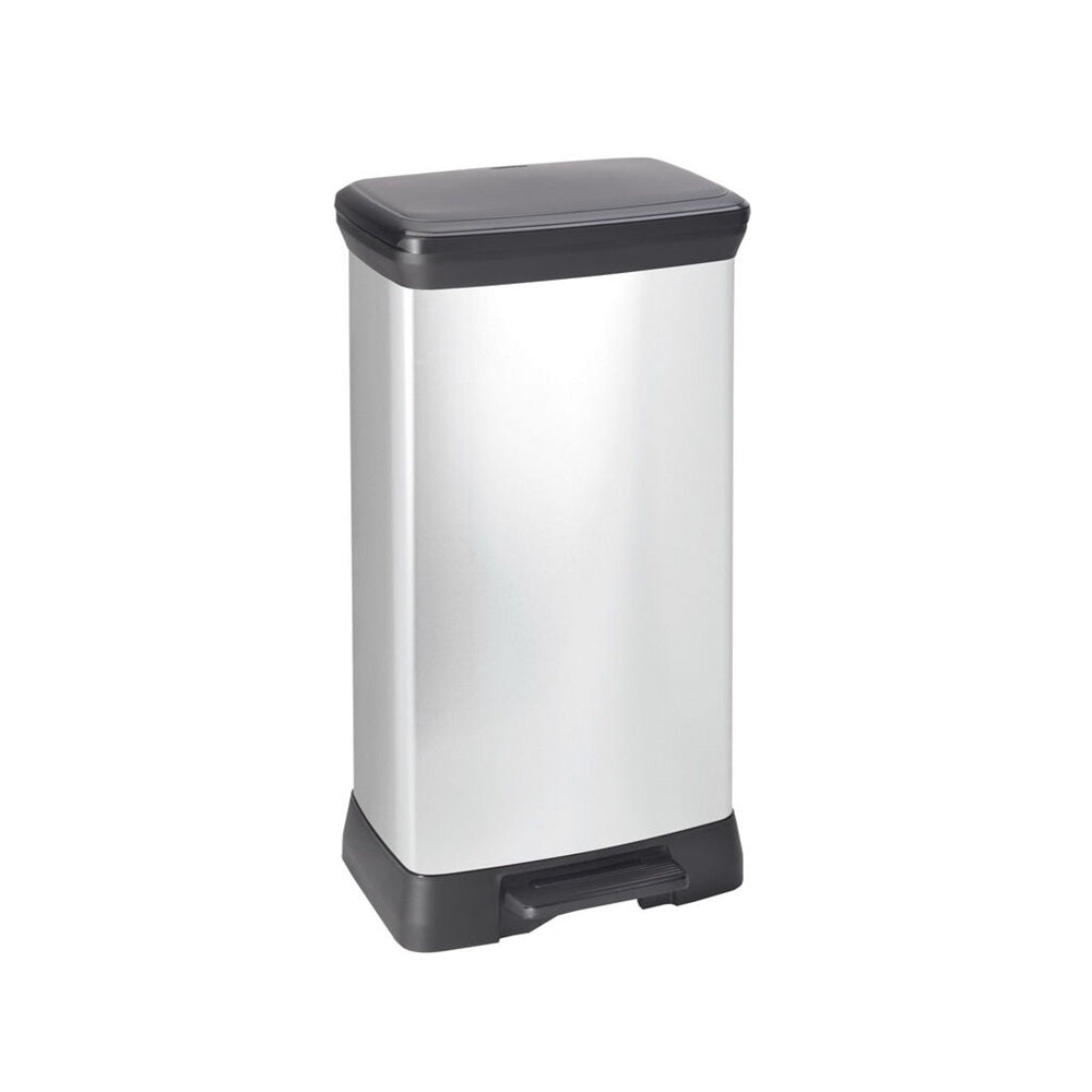 Szemetes kuka pedálos fémhatású műanyag 50 literes Fekete/ezüst Deco Bin_Curver kép