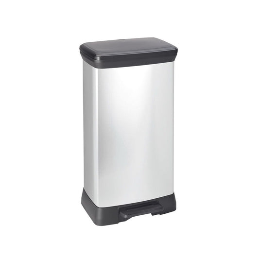 Szemetes kuka pedálos fémhatású műanyag 50 literes Fekete/ezüst Deco Bin_Curver kép