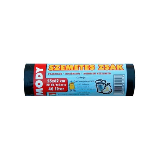 Szemeteszsák 40 liter 55 x 62 cm erősített 20 db/tekercs fekete kép