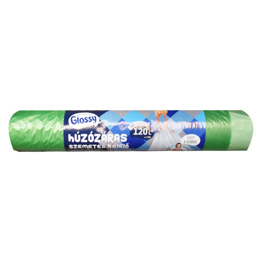 Szemeteszsák önzáró szalaggal 120 liter 70 x 110 cm 10 db/tekercs Glossy zöld kép