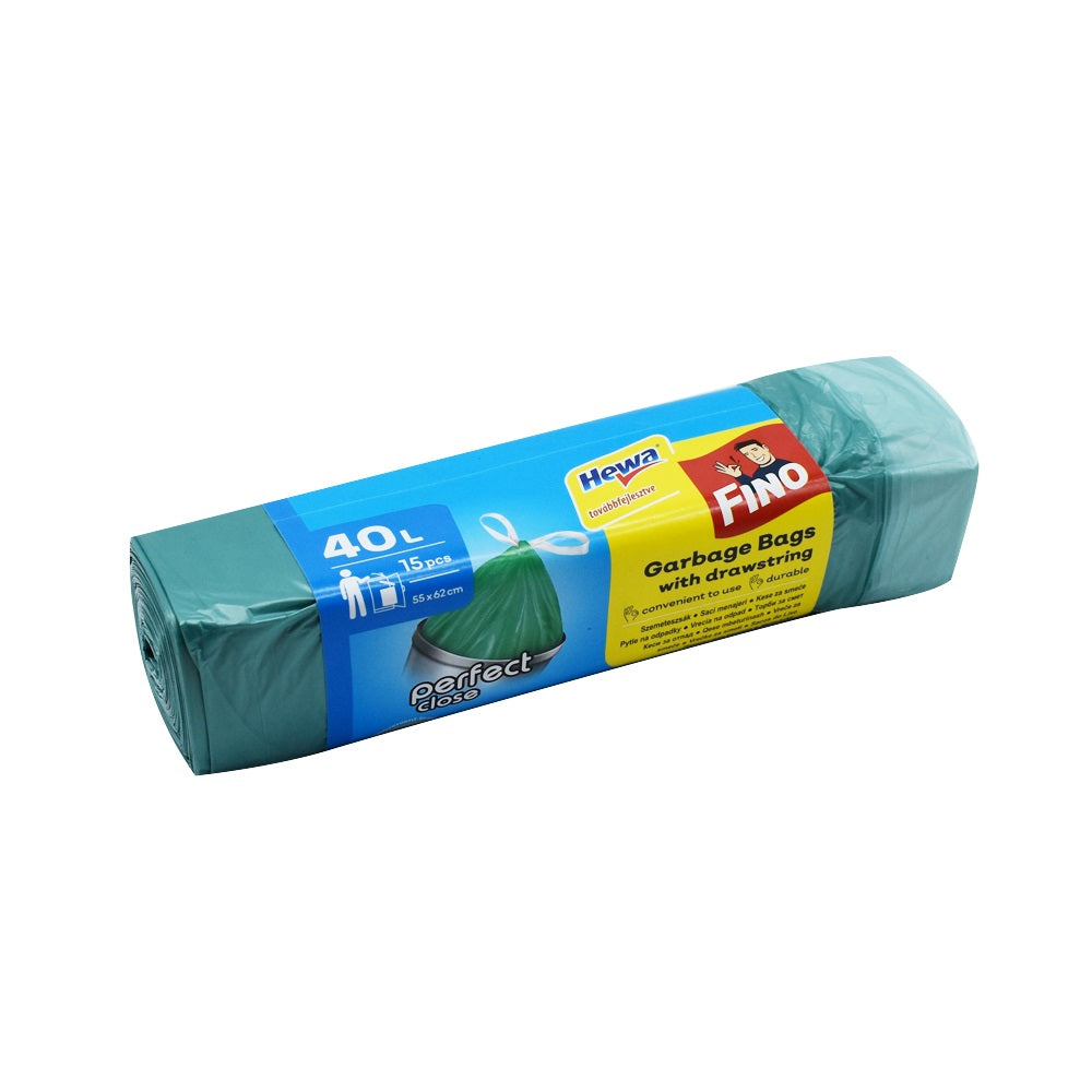 Szemeteszsák önzáró szalaggal 40 liter 55 x 62 cm 14 mikron 15 db/tekercs Fino zöld kép