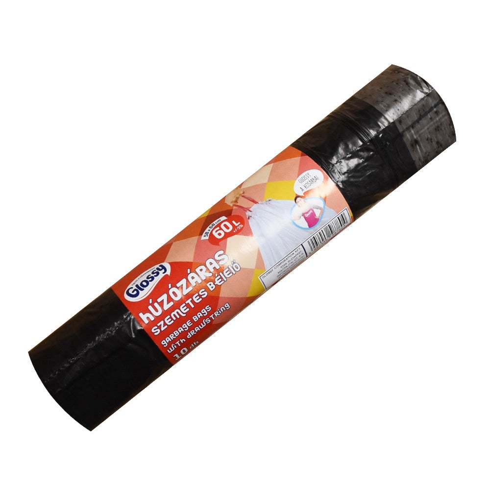 Szemeteszsák önzáró szalaggal 60 liter 58 x 68 cm 10 db/tekercs Glossy fekete kép