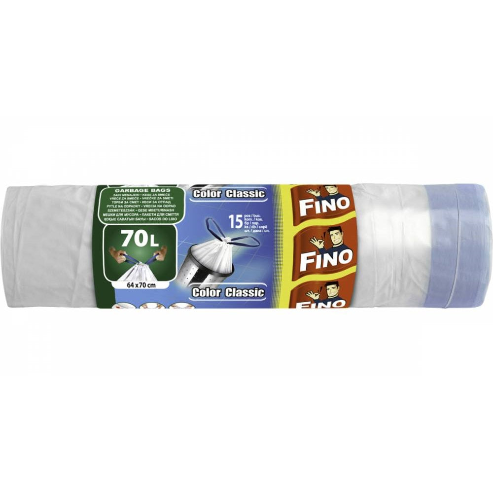 Szemeteszsák önzáró szalaggal 70 liter 64 x 70 cm 15 db/tekercs Fino natúr kép