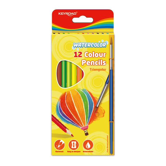 Színes ceruza készlet akvarell, háromszögletű ecsettel Keyroad Aqua Fun 12 klf. szín kép