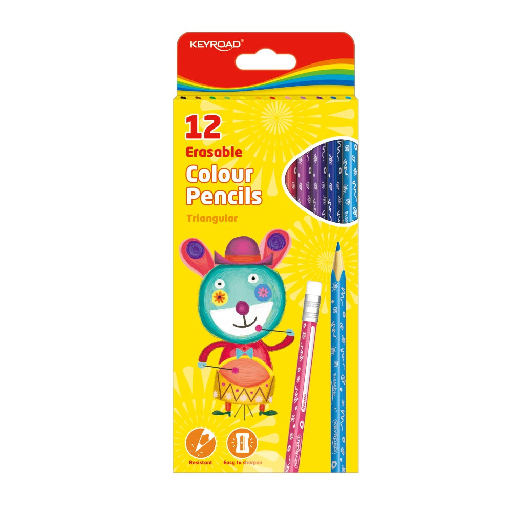 Színes ceruza készlet radíros, háromszögletű Keyroad Erasable 12 klf. szín kép
