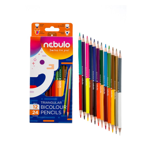 Színes ceruza, kétvégű, háromszög, Nebulo 12/24 színes, kép