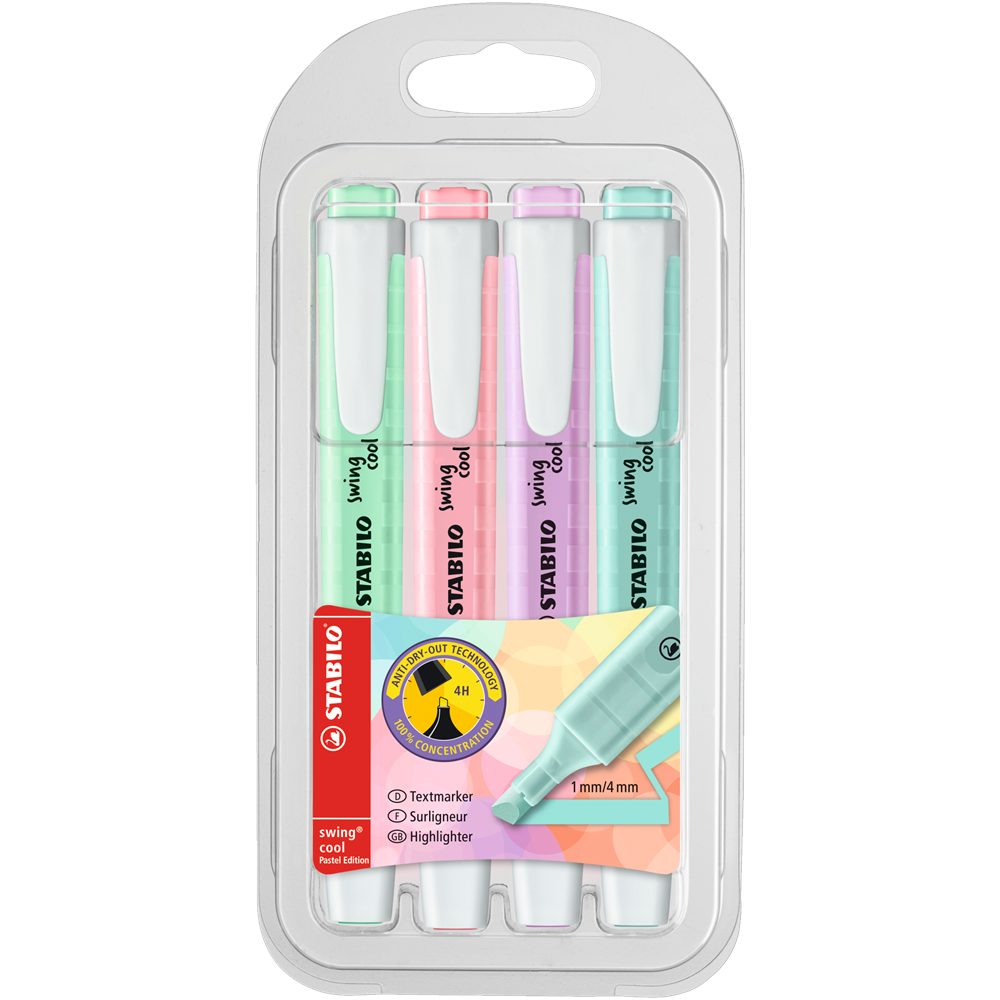 Szövegkiemelő 1-4mm, vágott hegy 4 db-os Stabilo Swing cool pastel 275/4 kép