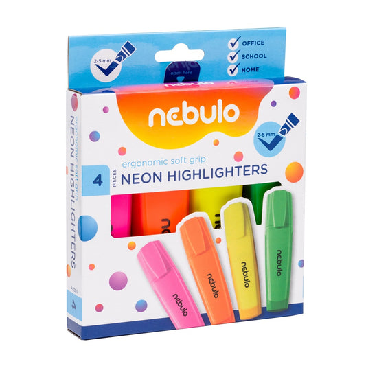 Szövegkiemelő készlet, Nebulo, 4 klf. neon szín kép