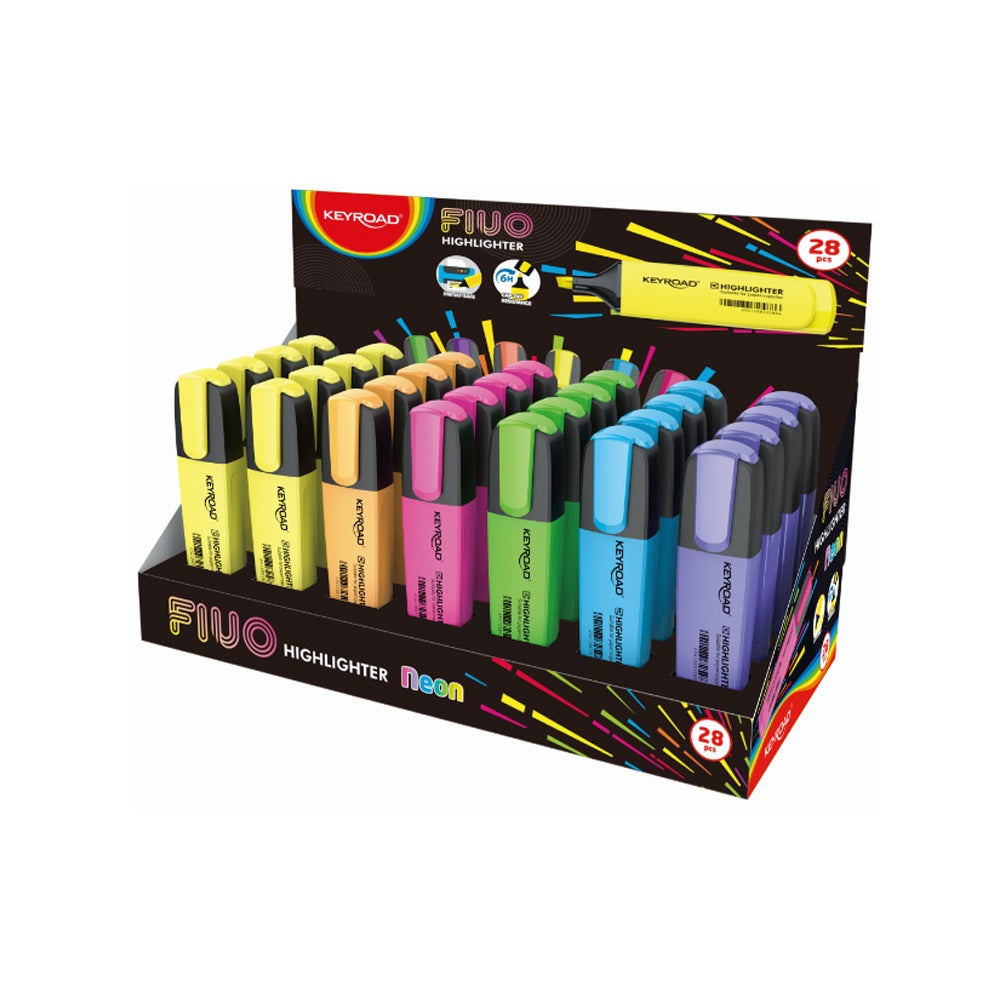Szövegkiemelő vágott hegyű, lapos test, 28 db/display, Keyroad Fluo neon színek kép