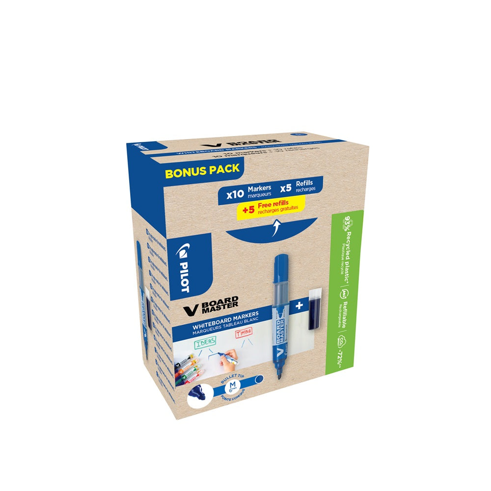 Táblamarker 2,3mm, kerek hegyű, utántölthető medium V-Board Master 10+10 Pilot kék kép