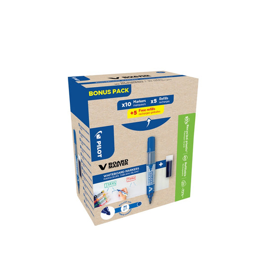 Táblamarker 2,3mm, kerek hegyű, utántölthető medium V-Board Master 10+10 Pilot kék kép