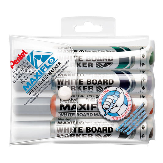 Táblamarker készlet, 2,5mm, kerek hegyű, Pentel Maxiflo, 4 klf. szín kép